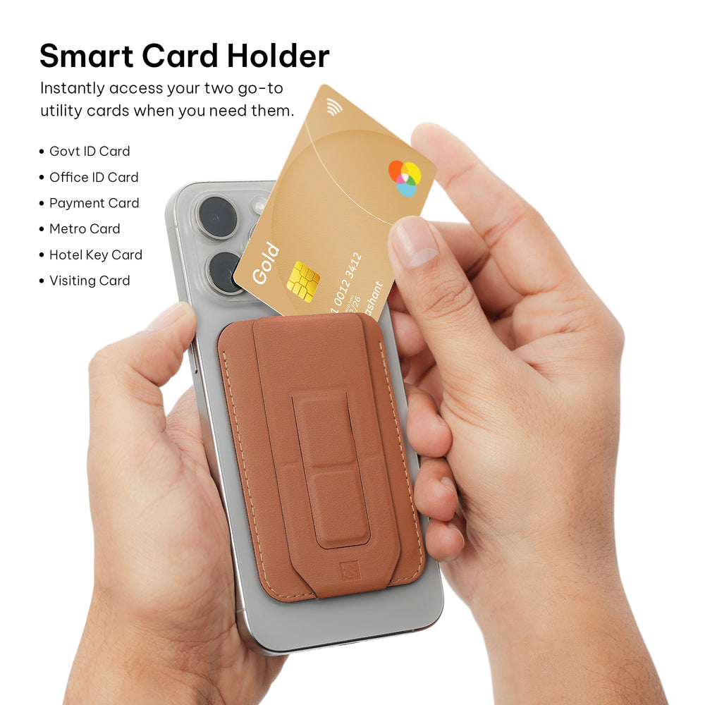 SKYVIK Leather Wallet Stand(MagTap) Compatible with Magsafe Card Holder for iPhone 15/14/13/12 Series-Brown