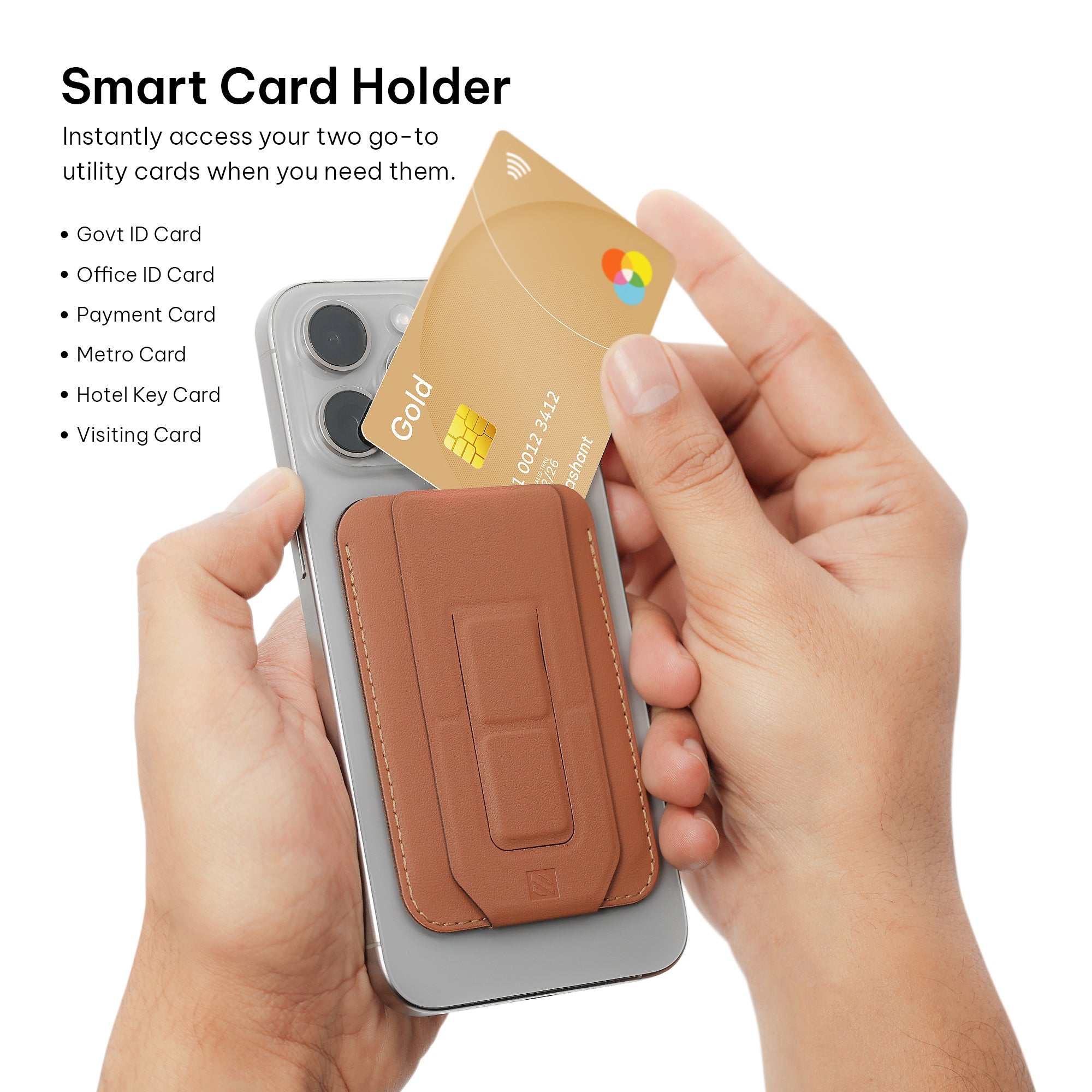 SKYVIK Leather Wallet Stand(MagTap) Compatible with Magsafe Card Holder for iPhone 15/14/13/12 Series-Brown