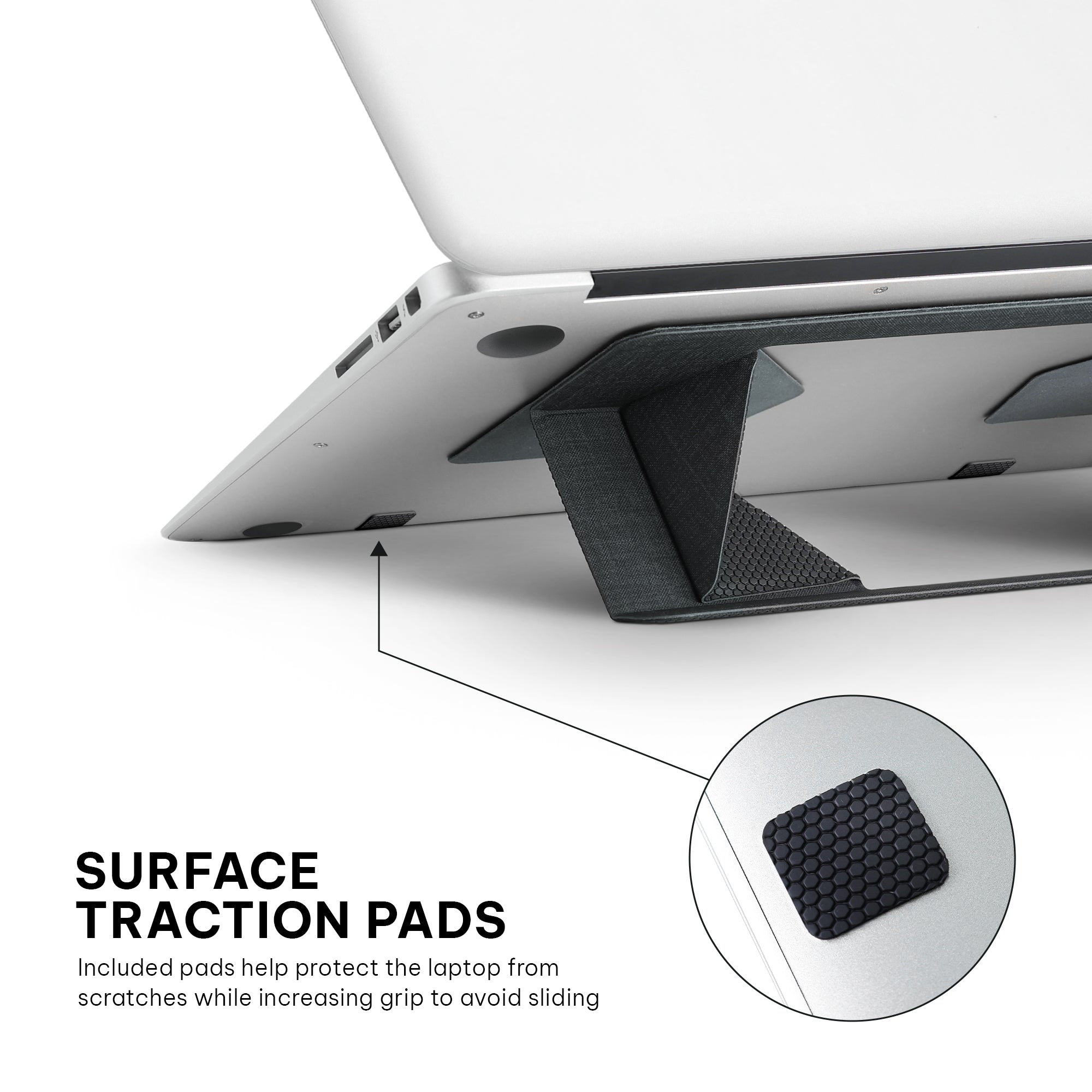 Elev8 Adhesive Adjustable Laptop Stand Ergonomic 2 Angles with Anti Slip Grip Sleek Hourglass Design