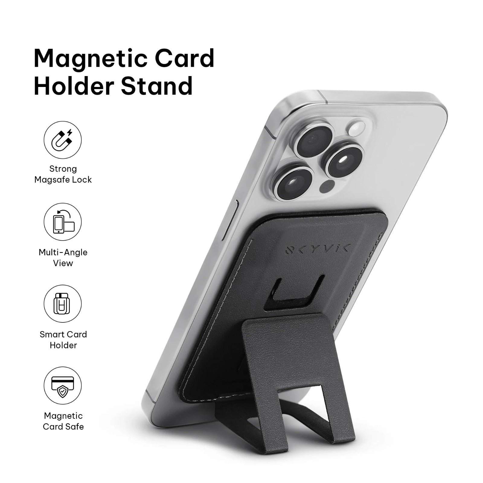2-in-1 Magnetic Wallet & Stand with Metal Ring – Compatible with Android & iPhone