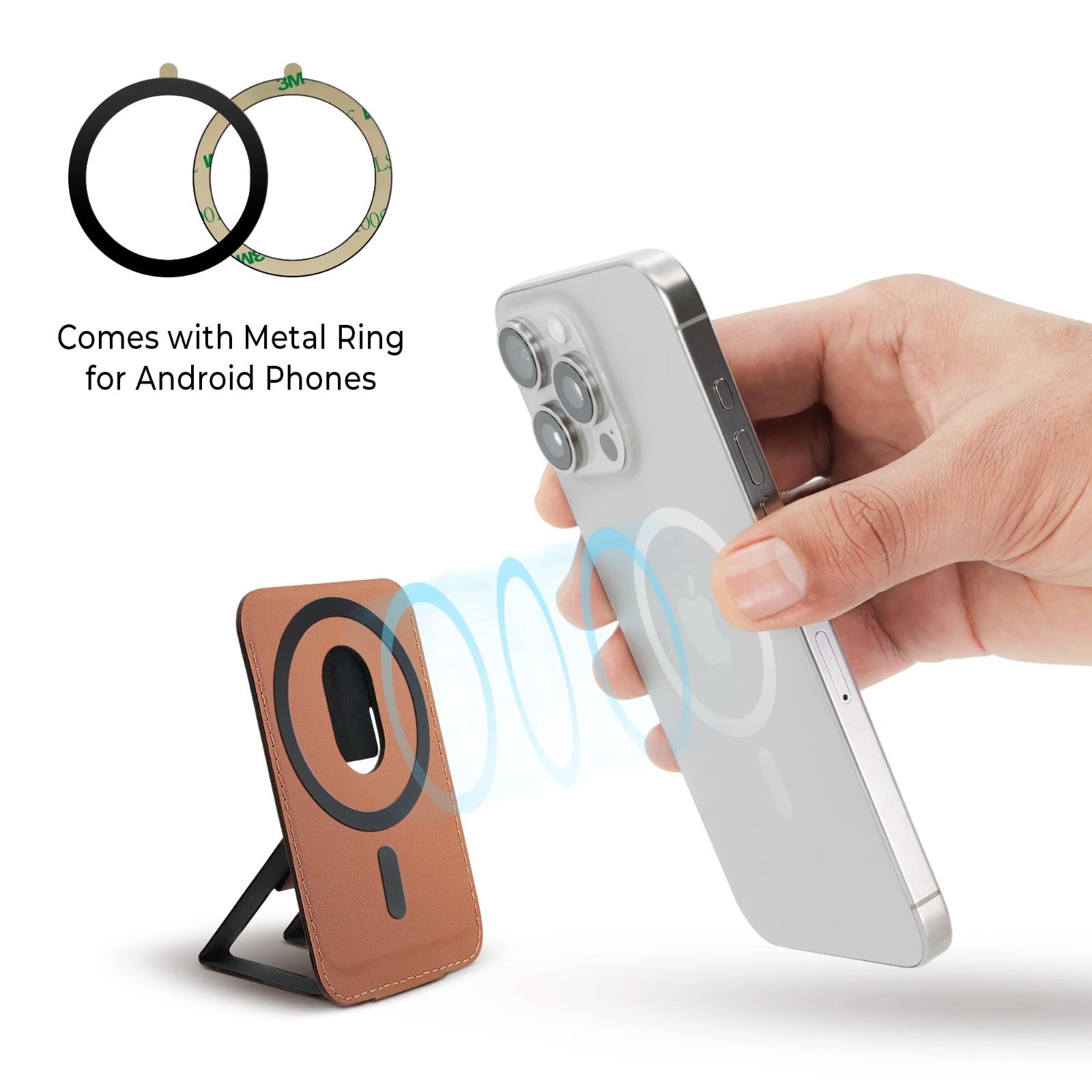 2-in-1 Magnetic Wallet & Stand with Metal Ring – Compatible with Android & iPhone