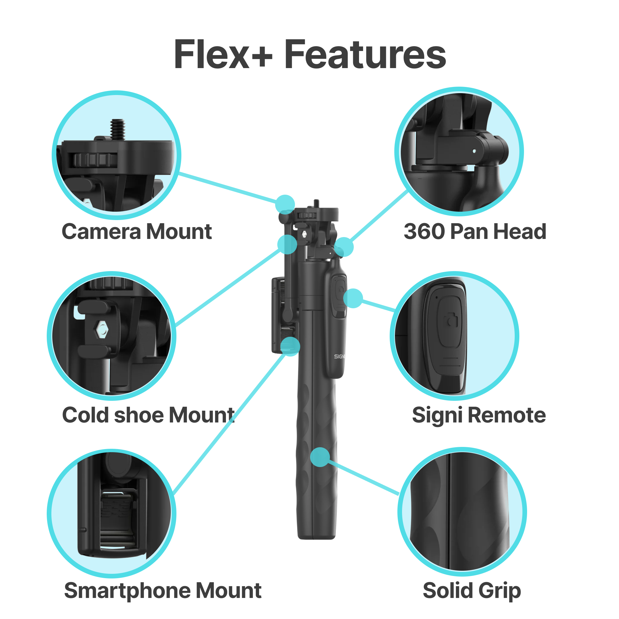 SIGNIPOD Flex Plus Multi-Phone 360 Tripod Selfie stick with Bluetooth Remote for iphone, Smartphone, GoPro, Camera, Mics and Lights-1.8 Metre