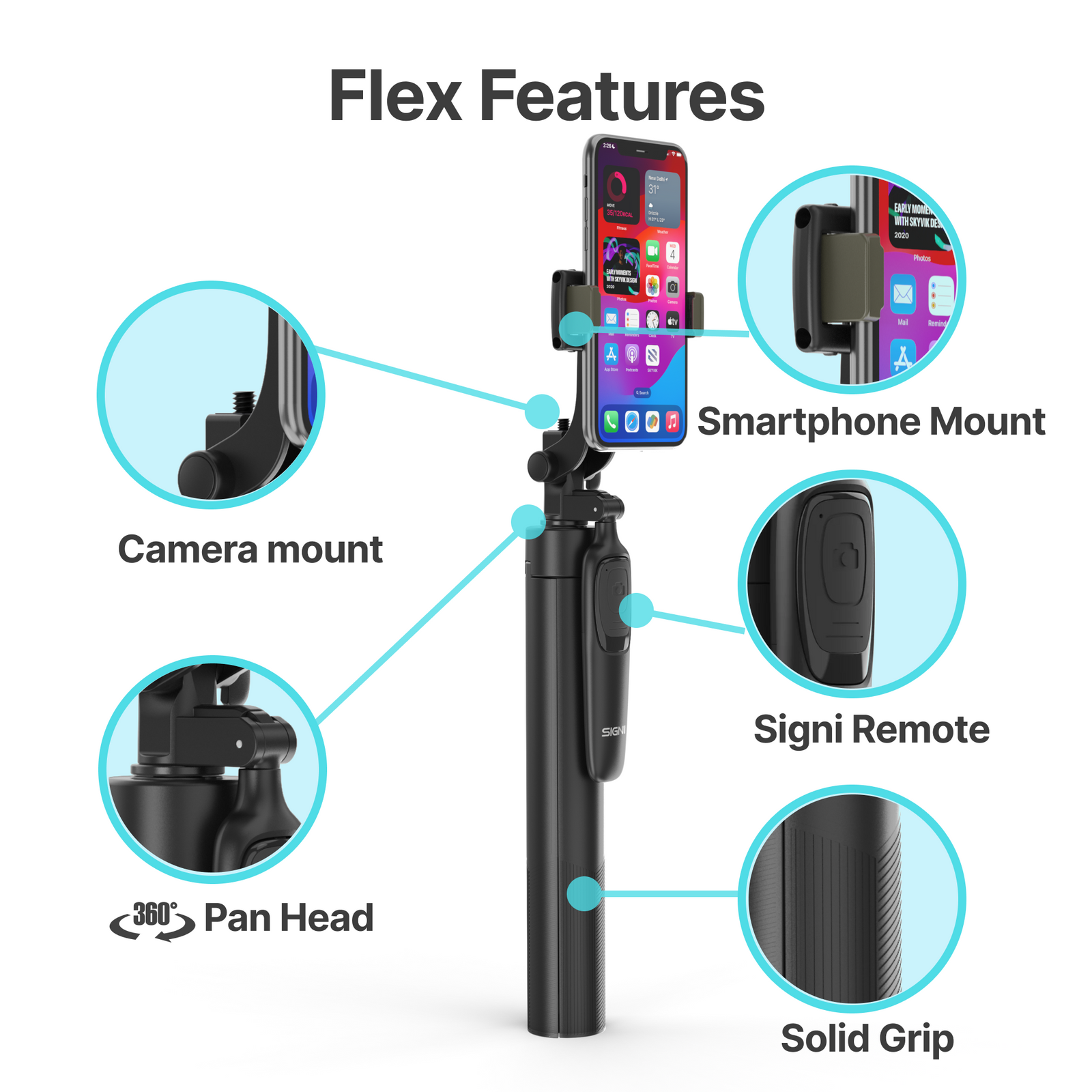 SIGNI POD Flex 360 Tripod/Selfie Stick - 1.5m