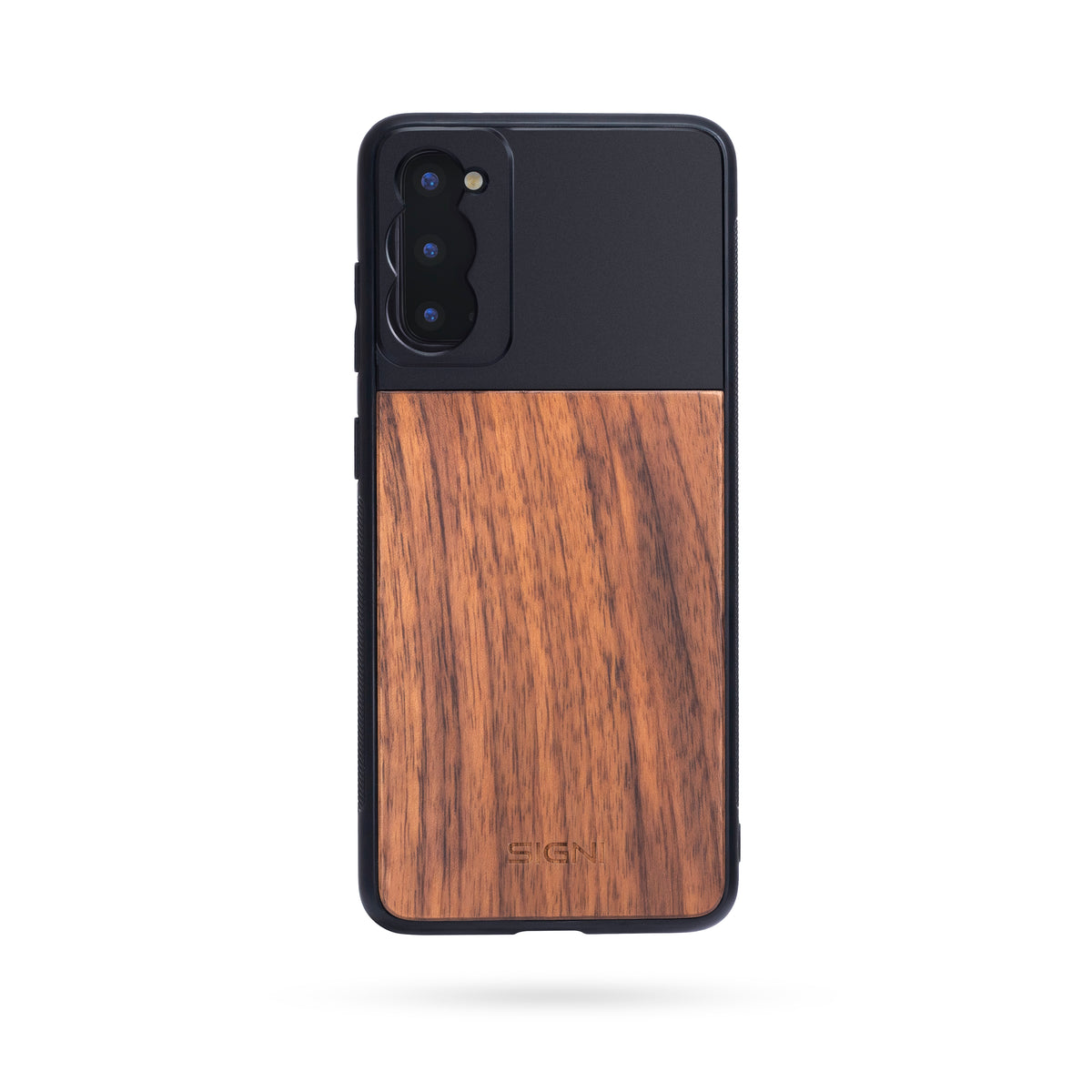 SKYVIK SIGNI One Plastic &amp; Walnut Wood Mobile Lens case Black and Brown (Samsung S20)