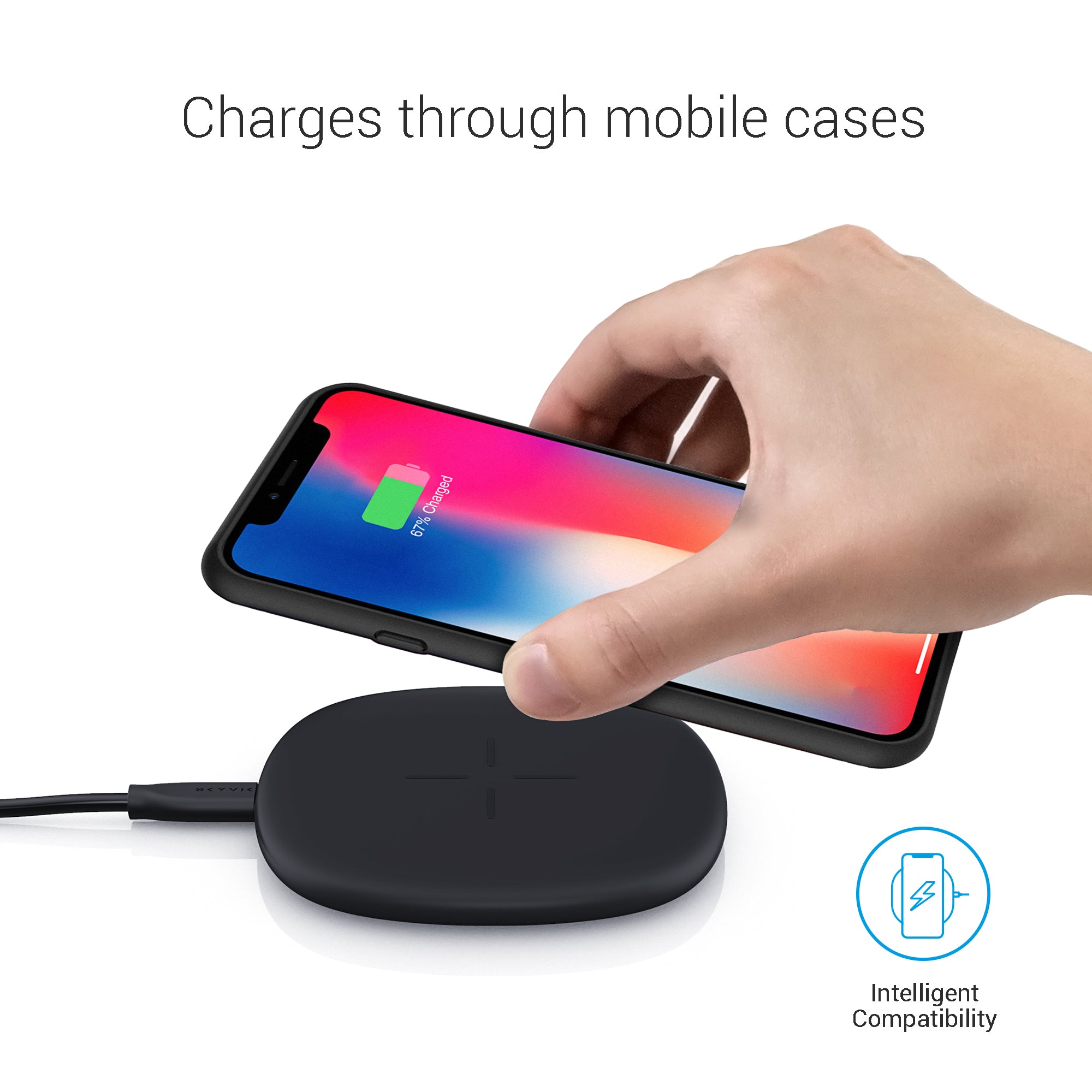 SKYVIK Beam Surface 15W Fast Wireless Charger for iPhone Samsung and Other Compatible Devices-Black