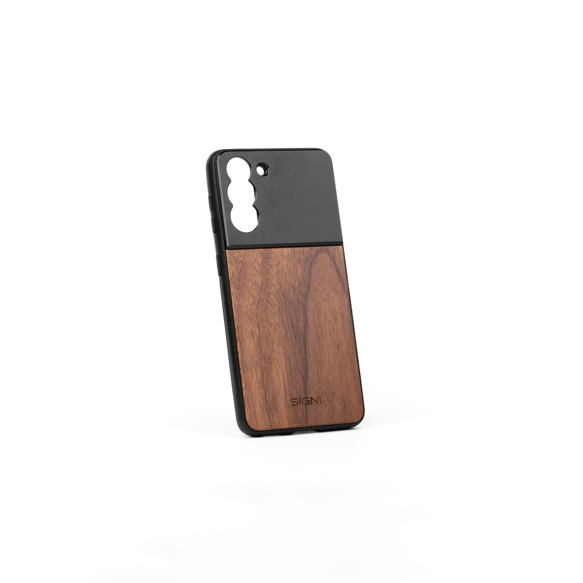 SKYVIK SIGNI One Plastic &amp; Walnut Wood Mobile Lens case Black and Brown (Samsung S21 )