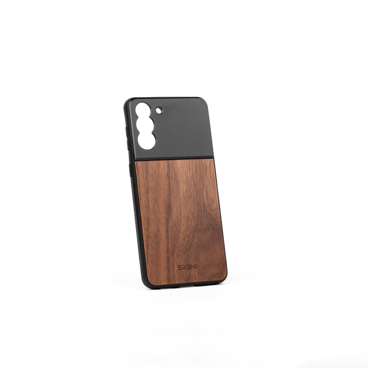 SKYVIK SIGNI One Plastic &amp; Walnut Wood Mobile Lens case Black and Brown (Samsung S21 Plus)